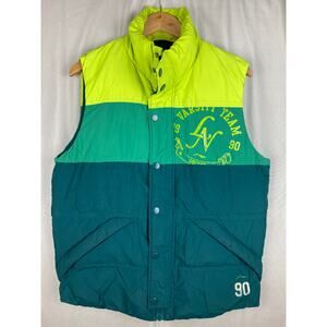 Li-Ning Colorblock Puffer Vest Men’s sz XL Duck’s Down Green Varsity Zip/Snap